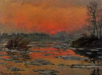  invierno pintura - Atardecer en el Sena en invierno Paisaje de Claude Monet
